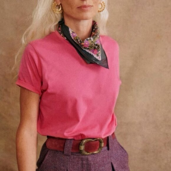 Sezane Bubblegum Pink Conrad Organic Cotton T-Shirt Size Large French Tee Crew L - Picture 2 of 13